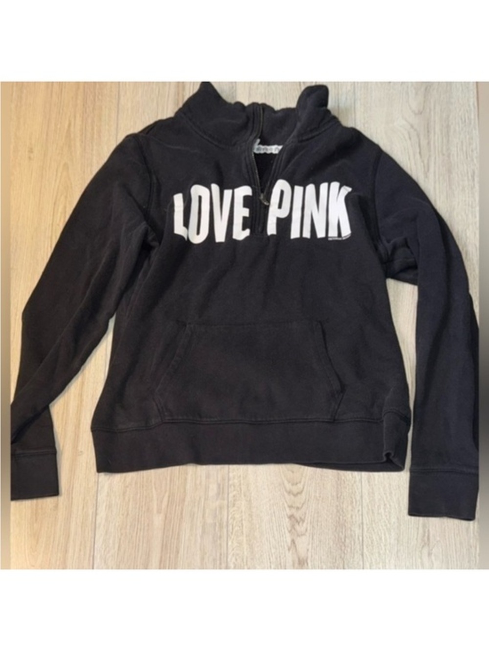 PINK Victoria's Secret Black 'LOVE PINK' Half-Zip Sweatshirt